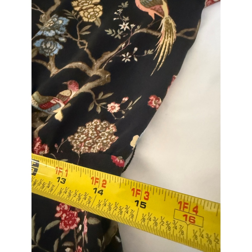 H&M Floral Bird Print Wide Leg Jumpsuit Black Flutter Sleeve V-Neck Size 8 - Picture 15 of 16